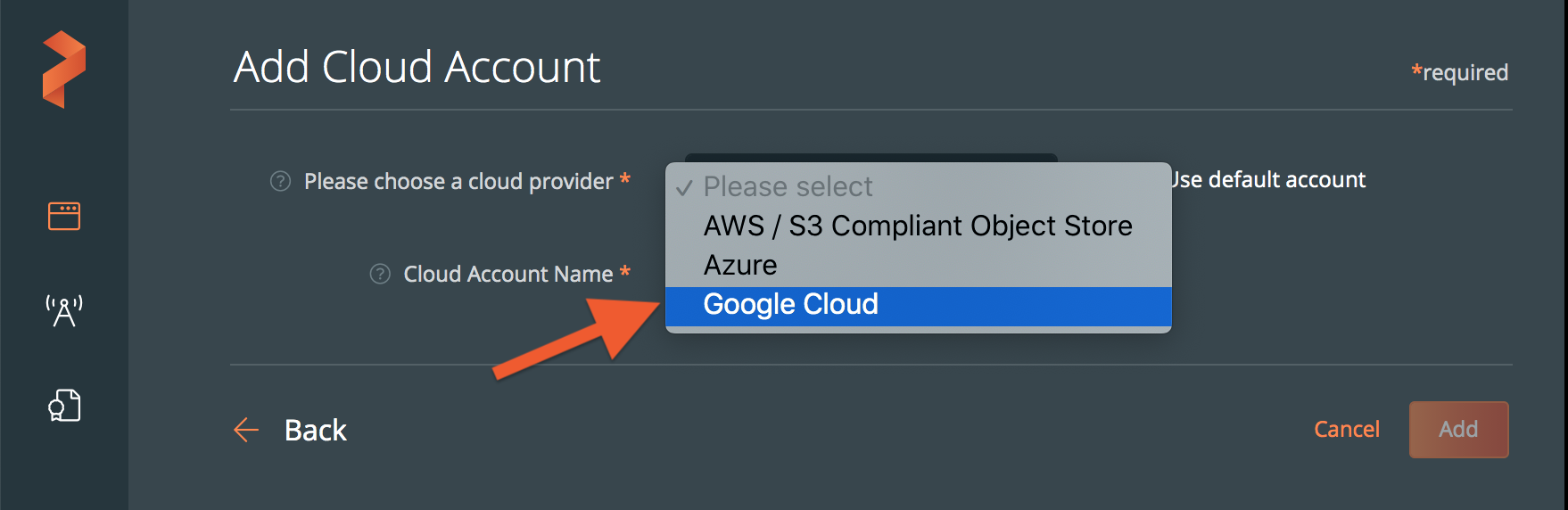 Choose Google cloud