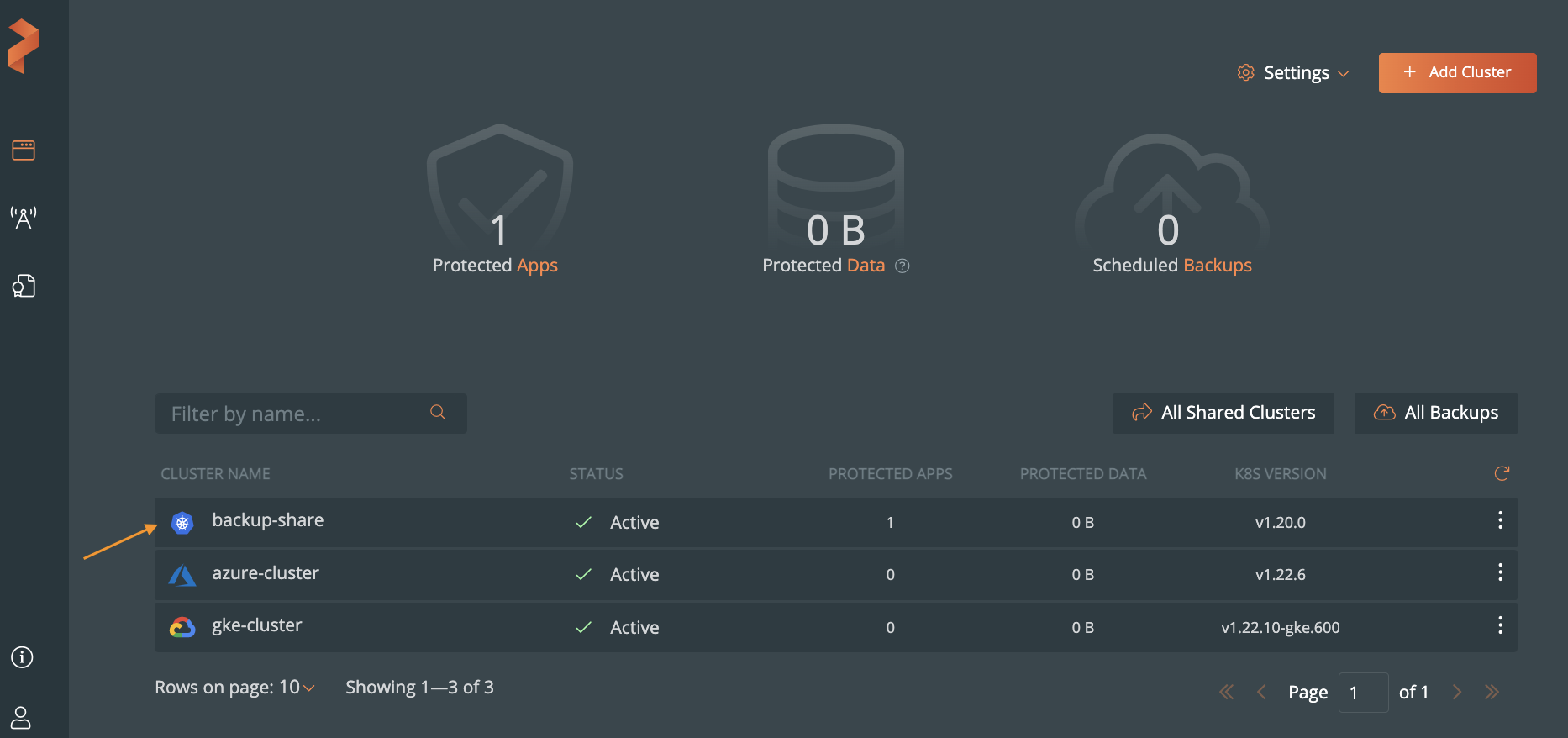 Select your cluster