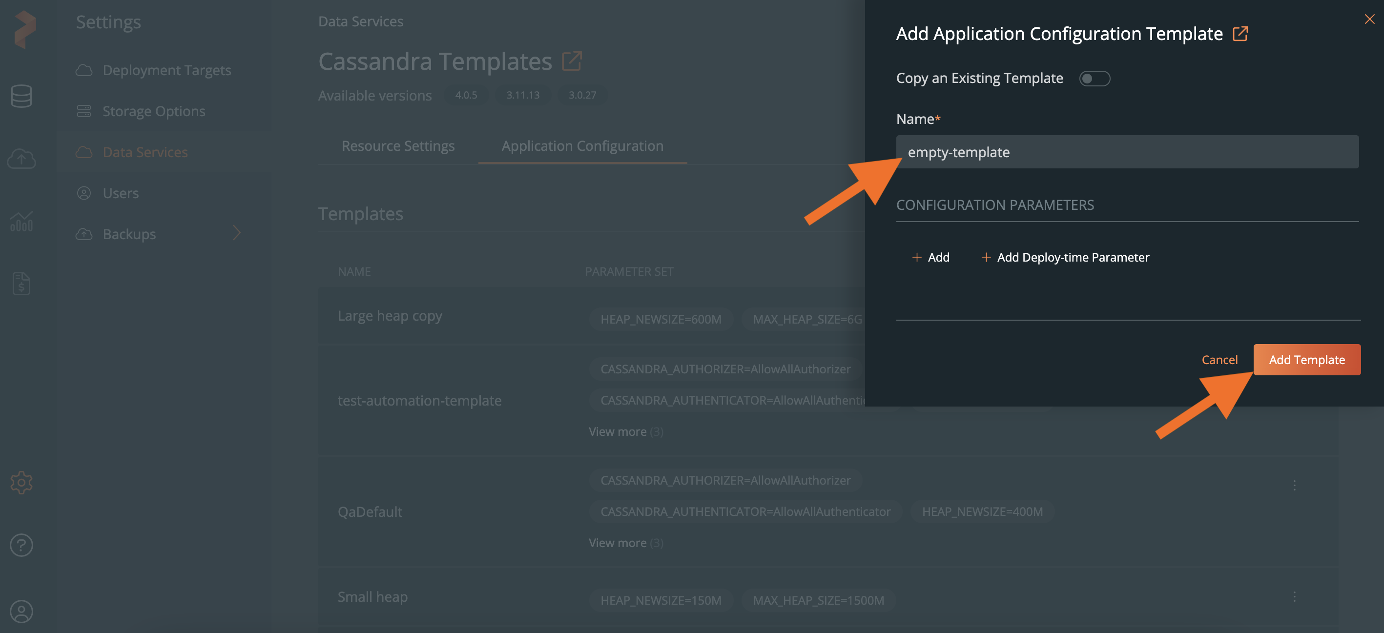 add empty application configuration template