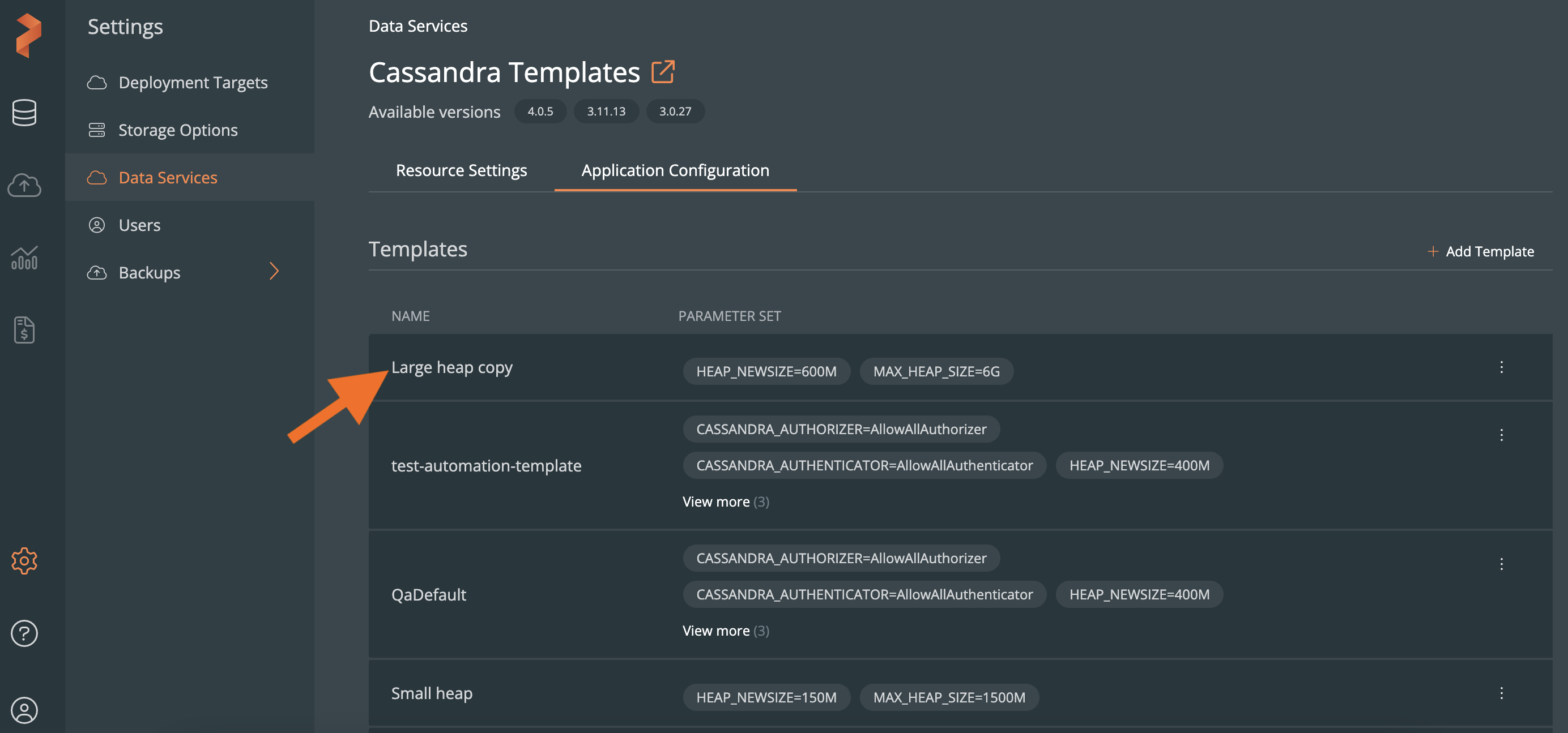 Copied application config template