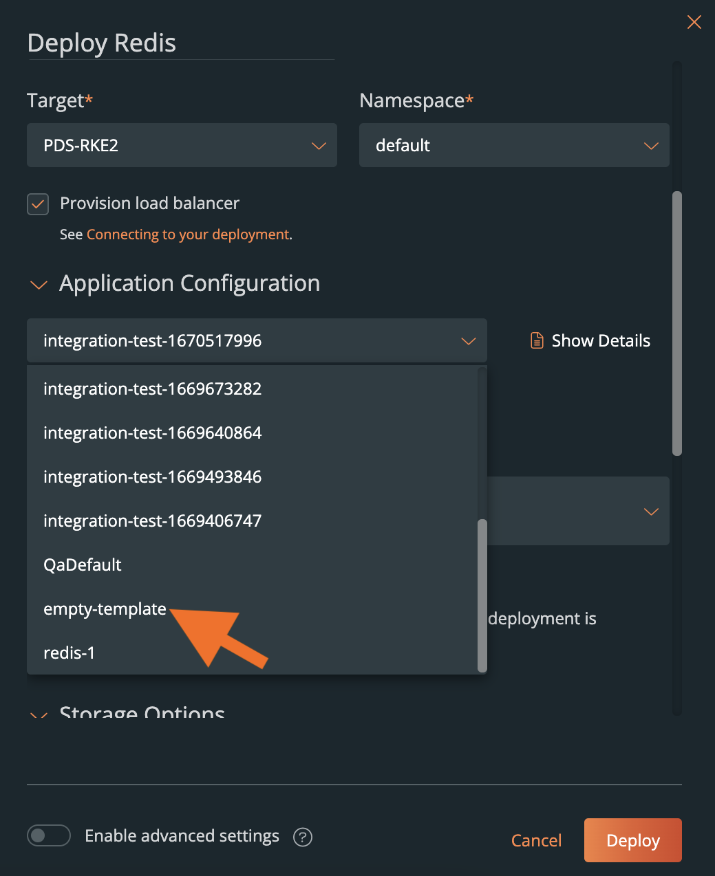 select empty application configuration template